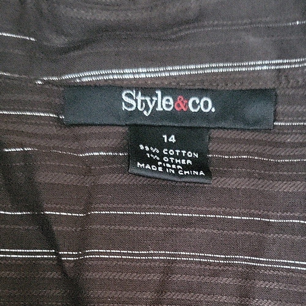 Style & Co. Women's Black Pinstripe Button Down Shirt - Picture 2 of 3